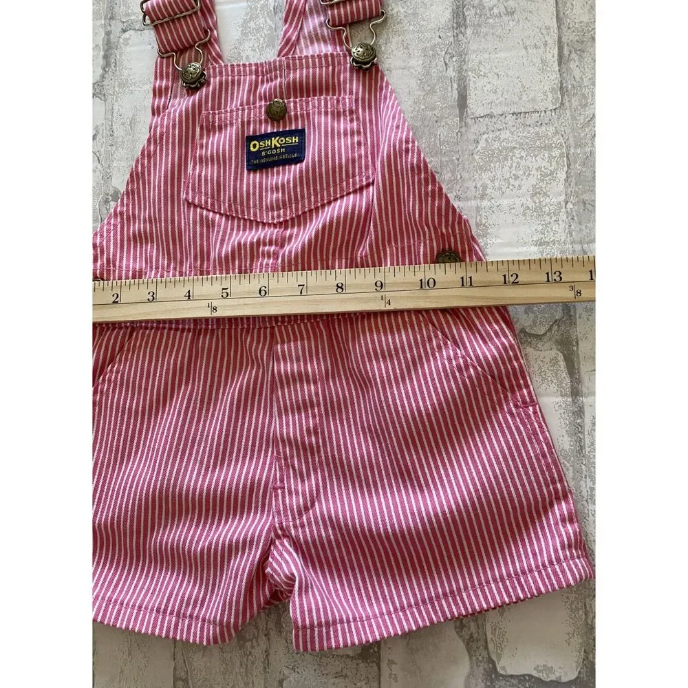 VTG OshKosh Bgosh USA Kids Hickory Stripe Short Cotton Blend Overall Romper 4T